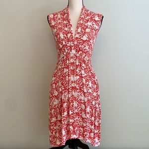 Red/White Patterned Sleeveless Midi Dress